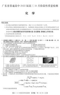 2022广东省普通高中高三上学期10月阶段性质量检测化学试题PDF版含答案