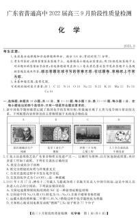 2022广东省普通高中高三上学期9月阶段性质量检测化学试题PDF版含答案