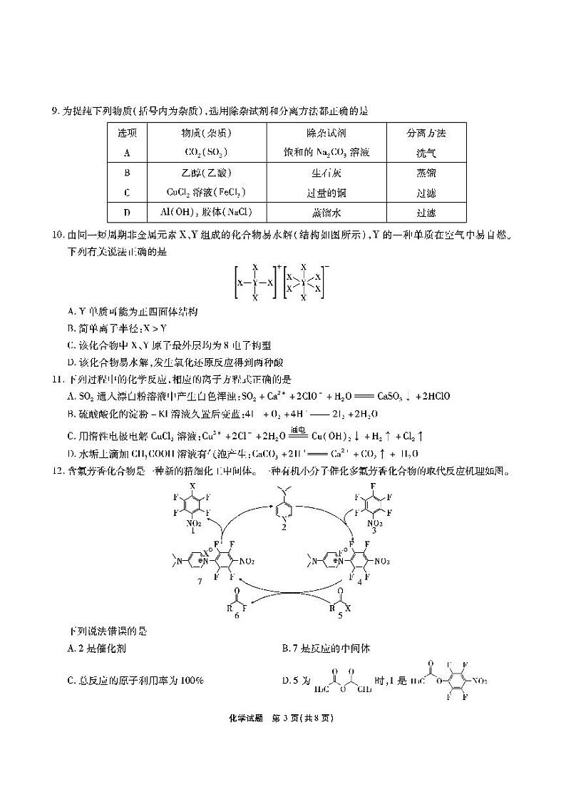 2022安徽省江淮十校高三上学期第一次联考化学试题PDF版缺答案第3页
