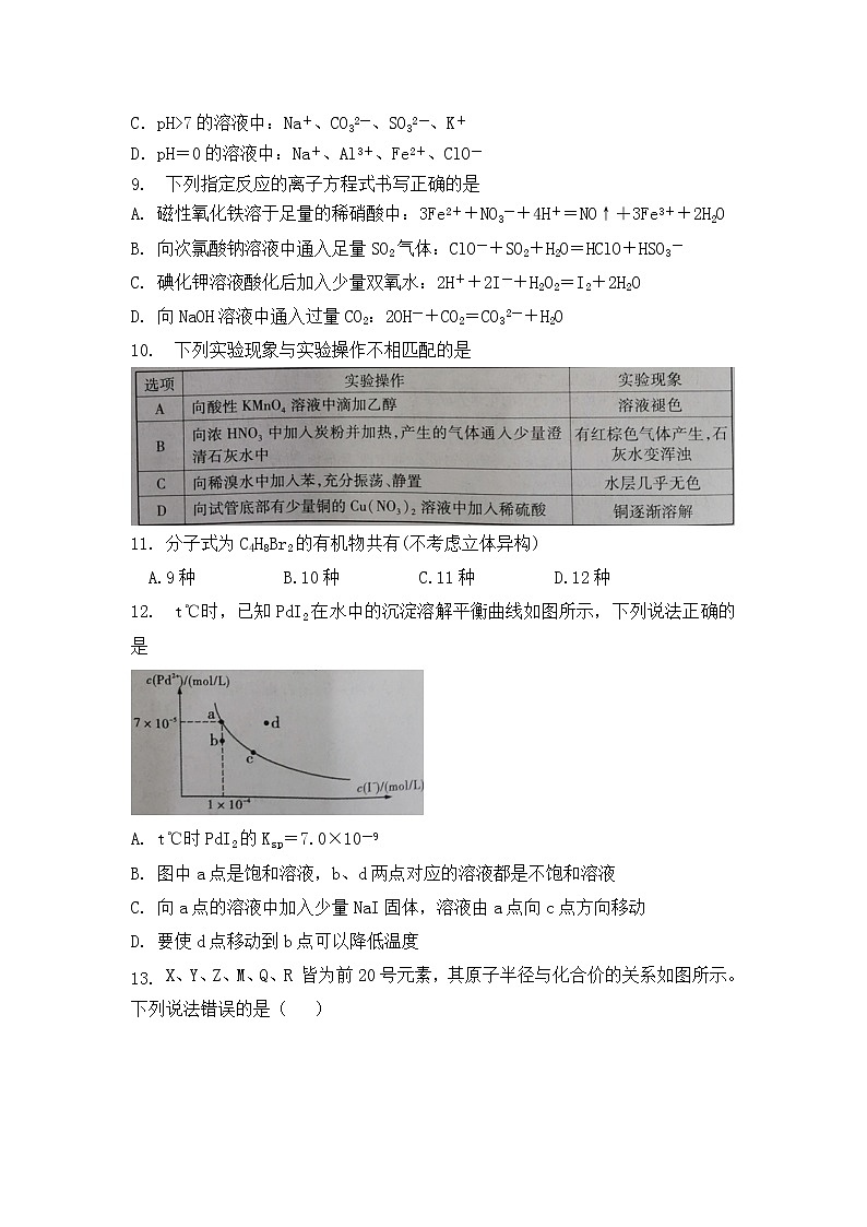 2022渭南尚德中学高三上学期第一次质量检测考试化学试题含答案03