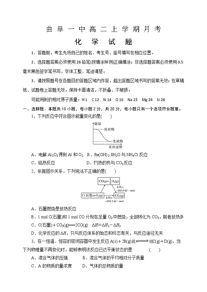 高二上学期10月月考题化学第1页