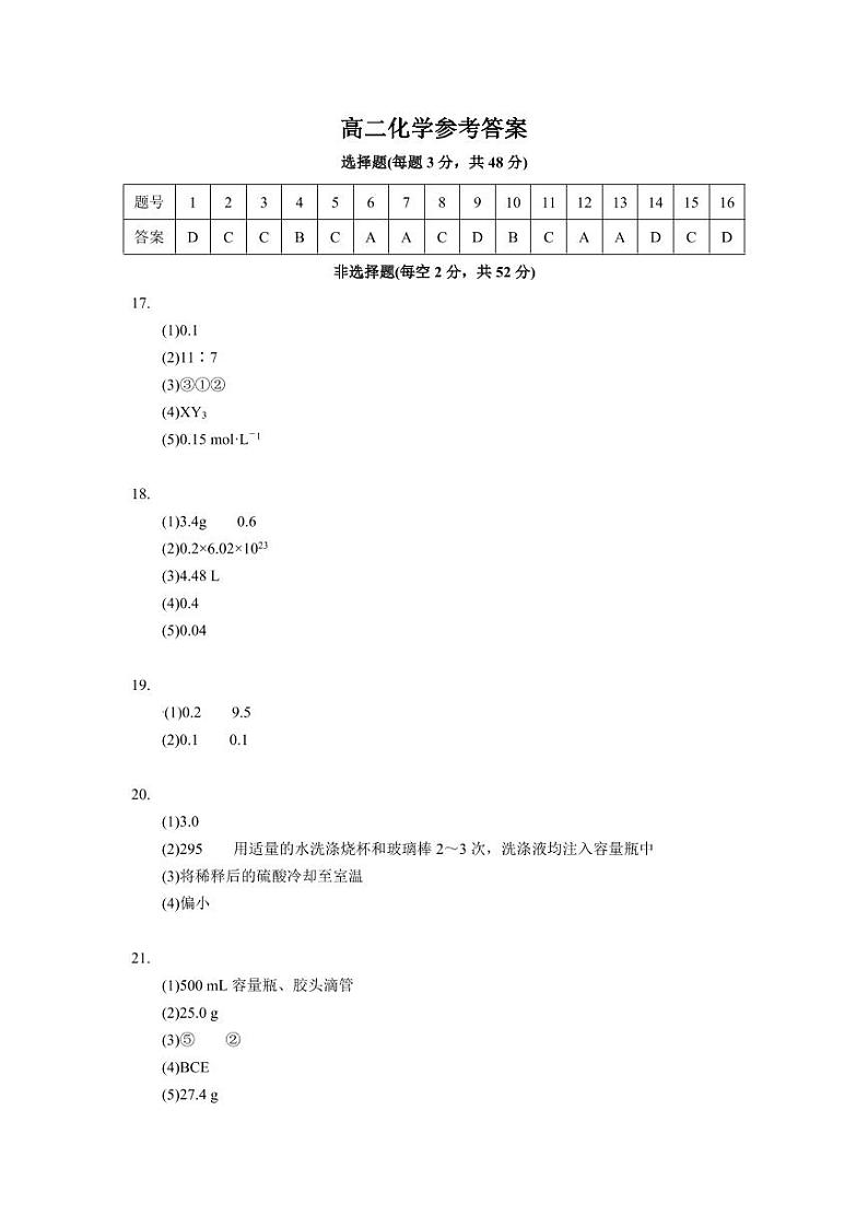 2021亳州涡阳县九中高二下学期期末考试化学试题PDF版含答案01