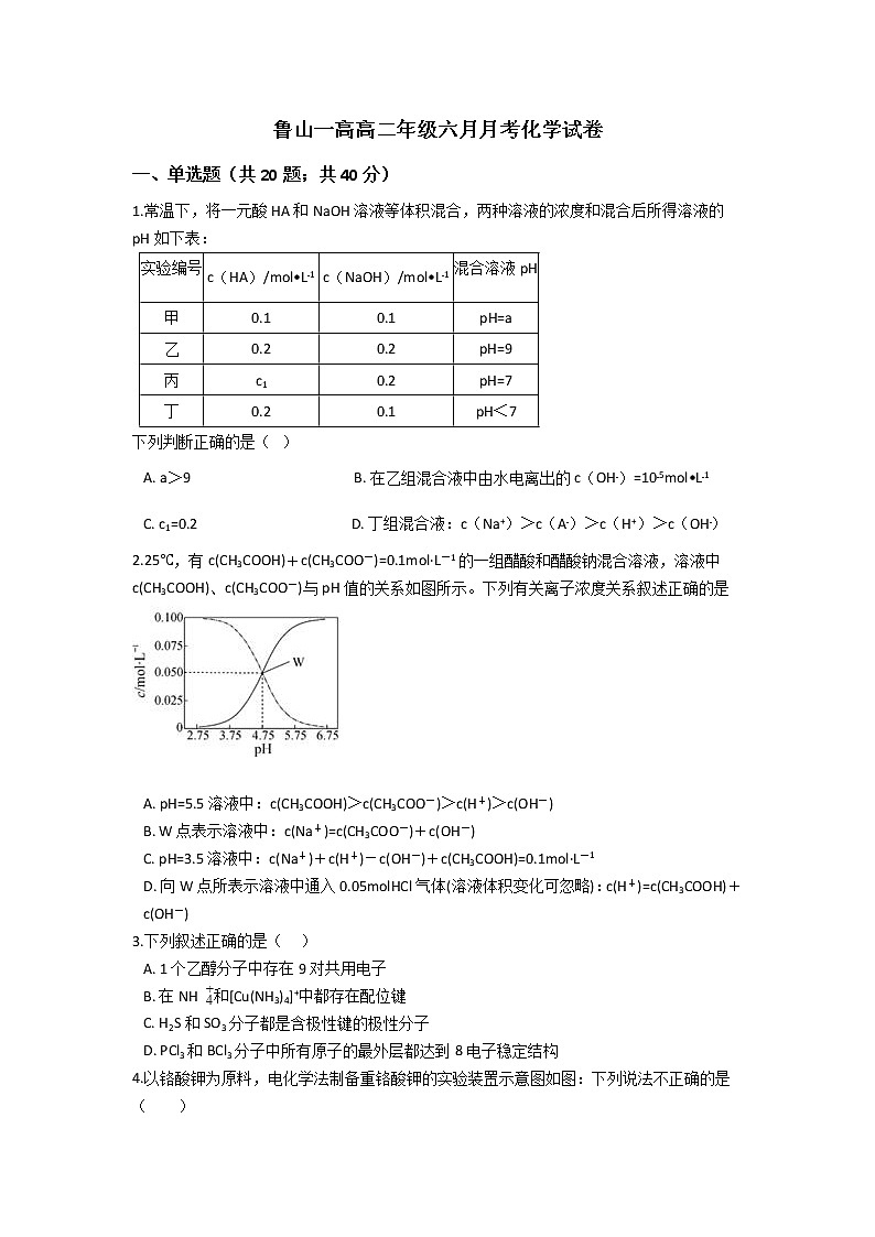 2021鲁山县一中高二下学期6月月考化学试题含答案第1页