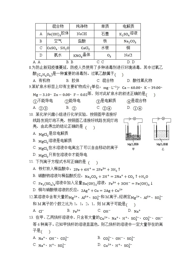 2022麻城实验高级中学高一上学期9月月考化学试题含答案第2页