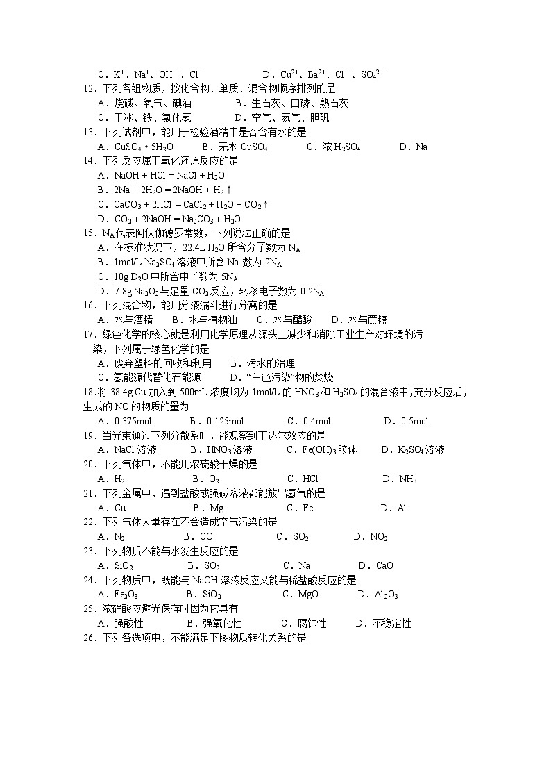 2021省哈尔滨松北区对青山镇一中高一上学期期末考试化学试题含答案第2页