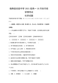 2022潍坊临朐县实验中学高一上学期10月月考化学试题含答案