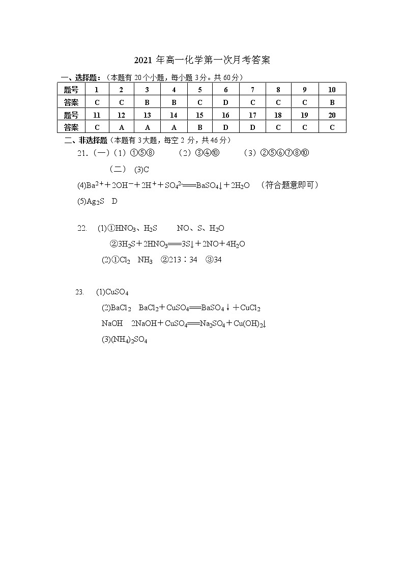 2022益阳箴言中学高一上学期10月月考试题化学含答案01