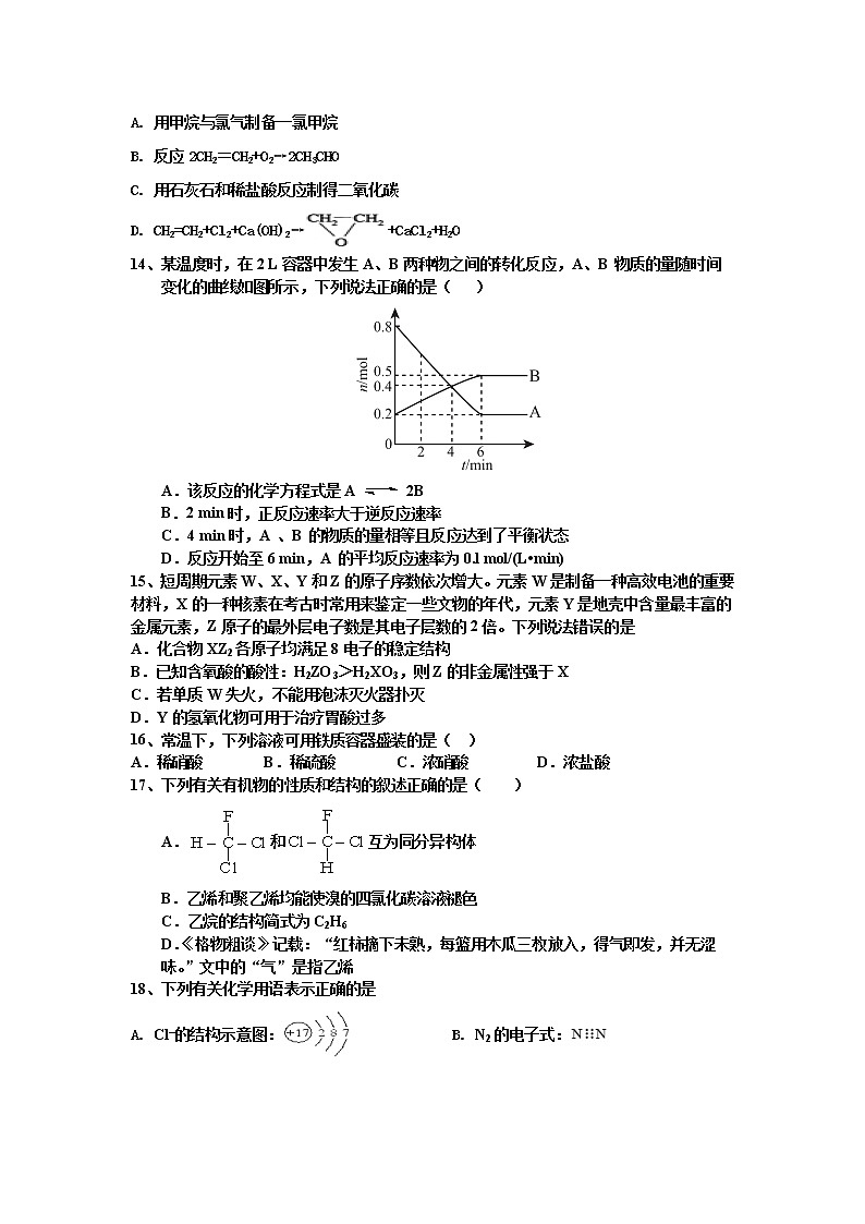 2021二中高一下学期期末考试化学试题含答案03