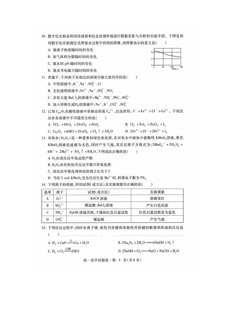 2021玉溪高一下学期期末化学试卷扫描版含答案03