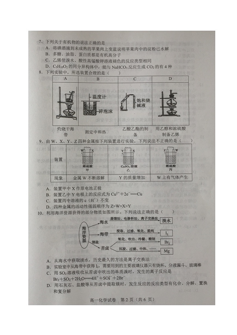 2021沈阳郊联体高一下学期期末考试化学试题扫描版缺答案第2页