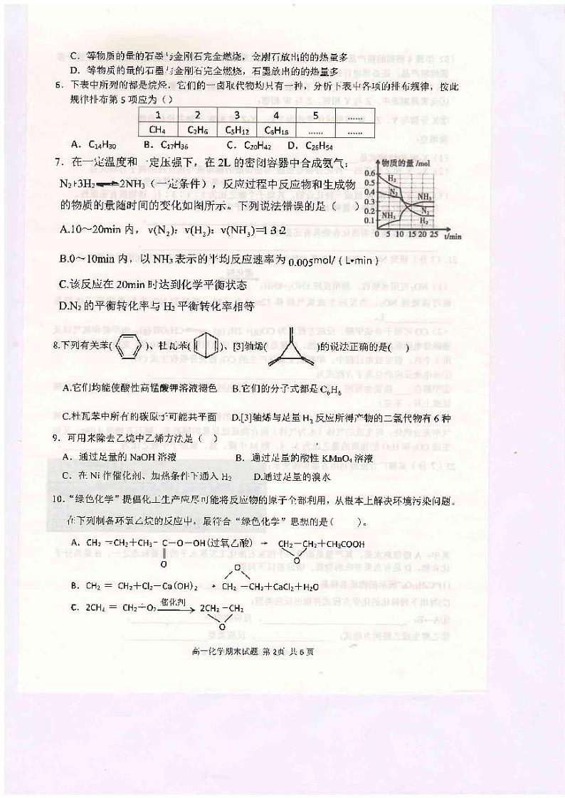 2021开封五县联考高一下学期期末考试化学试题扫描版含答案02