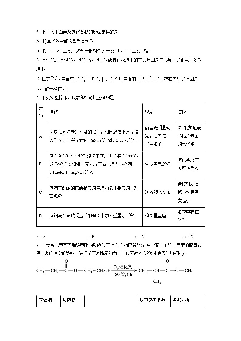 湖北省华中师范大学第一附属中学2022届高三高考考前测试卷化学试题（原卷版）第2页