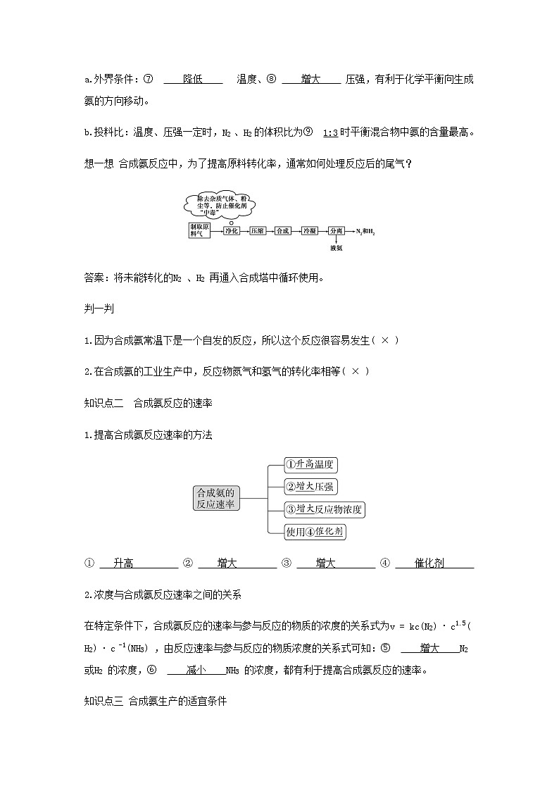 鲁科版高中化学选择性必修第一册第2章化学反应的方向限度与速率第4节化学反应条件的优化__工业合成氨学案02