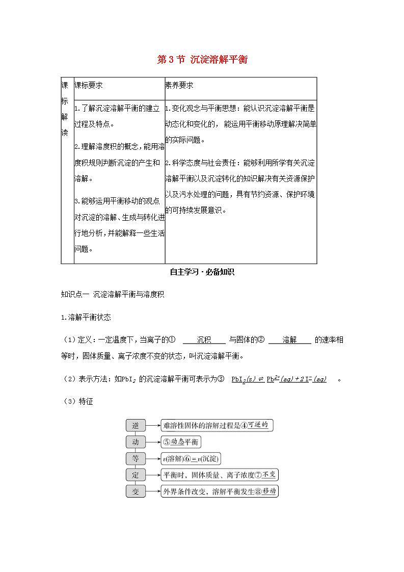 鲁科版高中化学选择性必修第一册第3章物质在水溶液中的行为第3节沉淀溶解平衡学案01