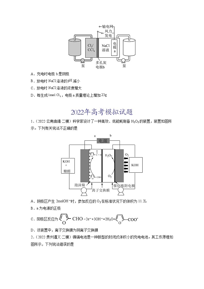 2022年高三高考化学真题和模拟题分类汇编  专题08电化学及其应用03