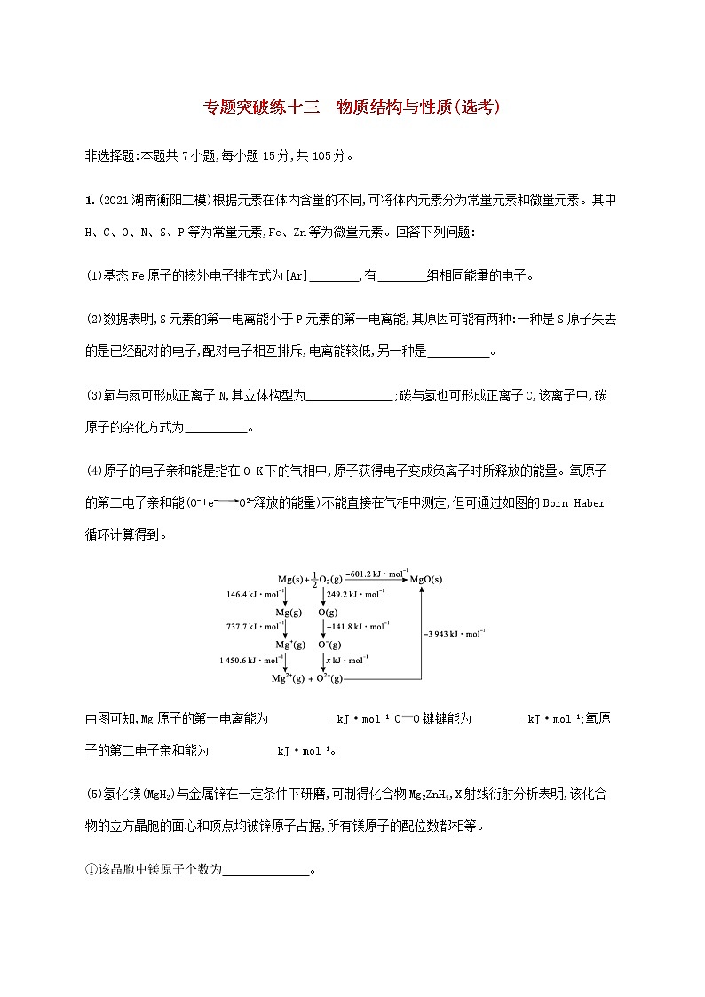 高考化学二轮复习专题突破练十三物质结构与性质鸭含解析第1页