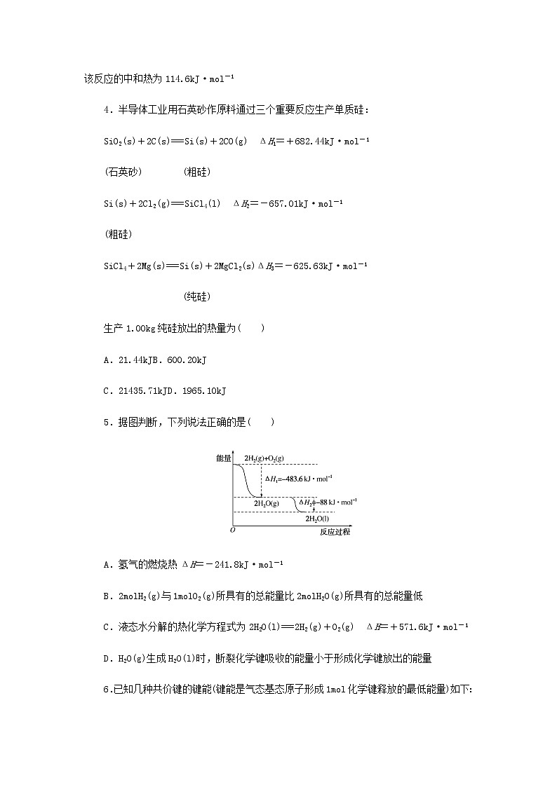 苏教版高中化学选择性必修1专题1化学反应与能量变化综合检测含解析02