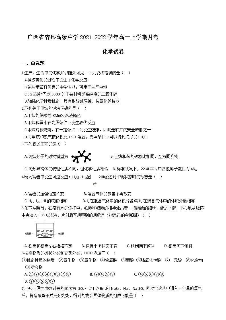 2021-2022学年广西省容县高级中学高一上学期月考化学试卷含答案01
