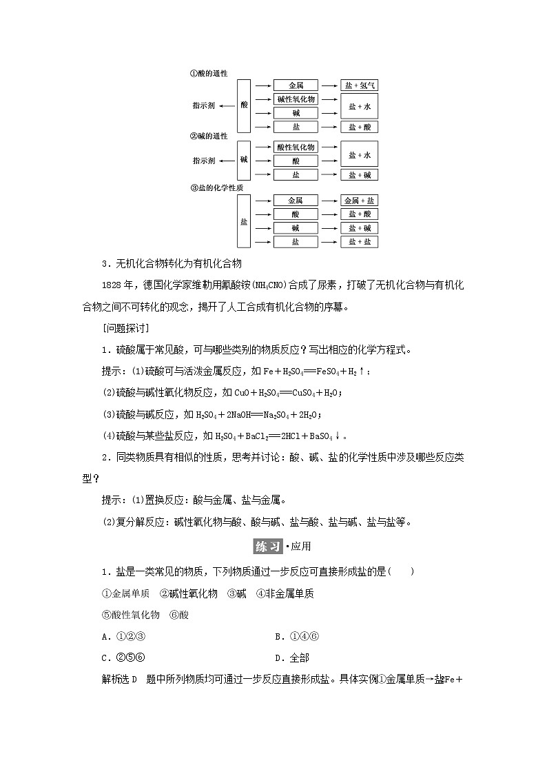 苏教版高中化学必修第一册专题1物质的分类及计量第一单元第二课时物质的转化学案02