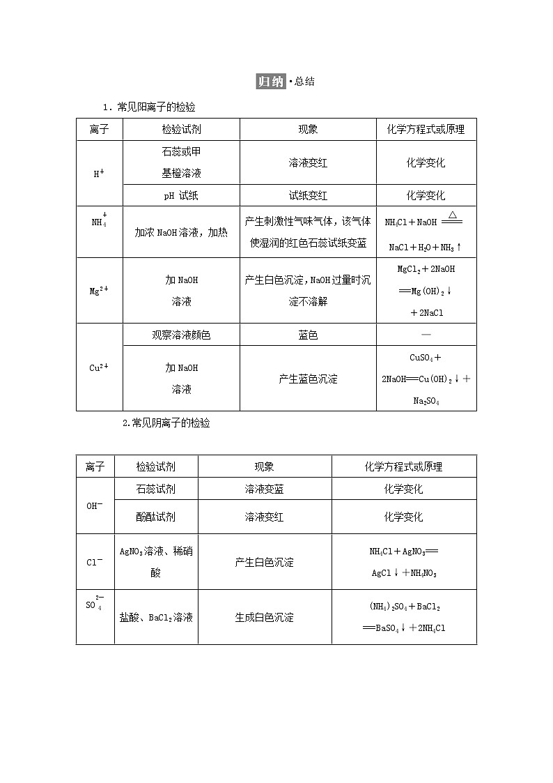 苏教版高中化学必修第一册专题2研究物质的基本方法第一单元第三课时物质的检验物质性质和变化的探究学案03