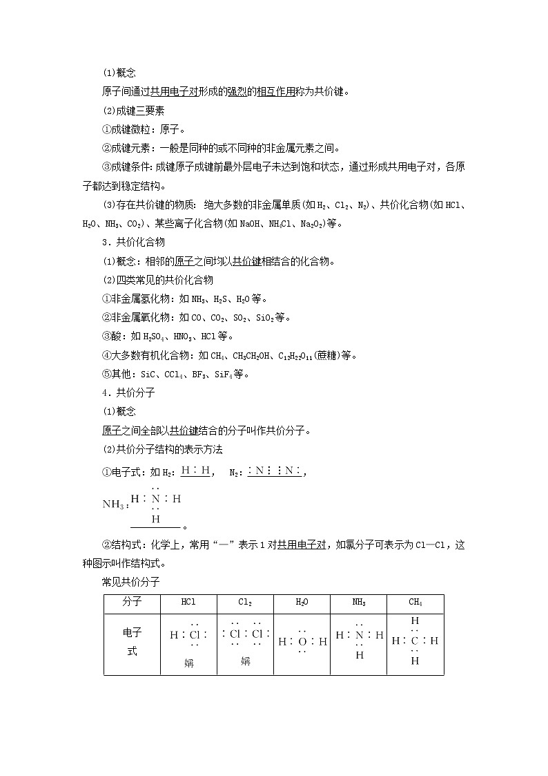 苏教版高中化学必修第一册专题5微观结构与物质的多样性第二单元第二课时共价键分子间作用力学案02
