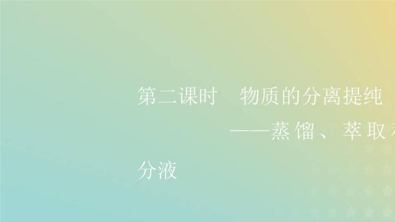 苏教版高中化学必修第一册专题2研究物质的基本方法第一单元第二课时物质的分离提纯__蒸馏萃取和分液课件01