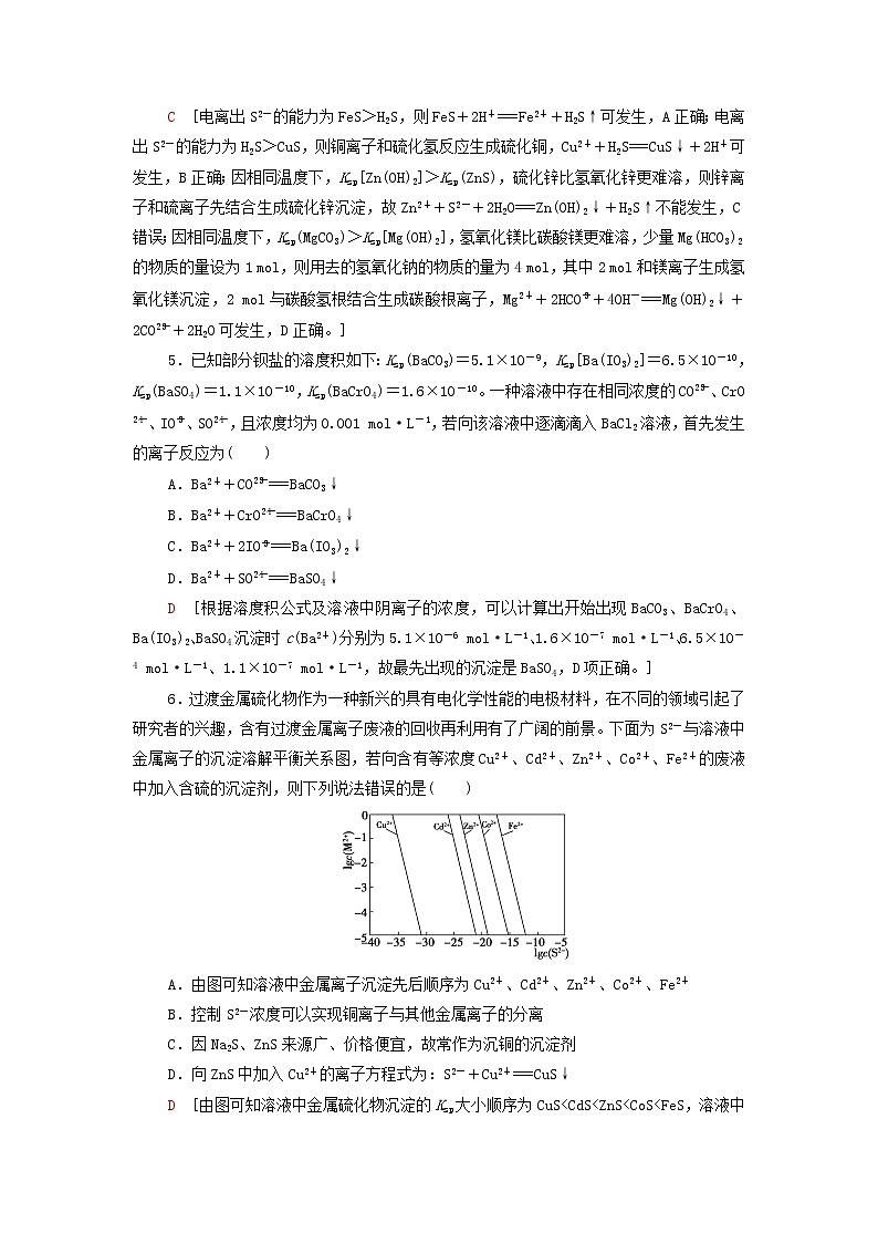 新人教版高中化学选择性必修1基础练习15沉淀溶解平衡的应用含解析02