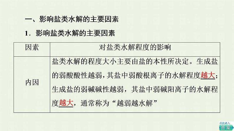 新人教版高中化学选择性必修1第3章水溶液中的离子反应与平衡第3节基础课时13影响盐类水解的主要因素盐类水解的应用课件04