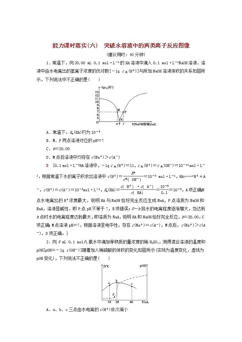 新人教版高中化学选择性必修1能力练习6突破水溶液中的两类离子反应图像含解析第1页