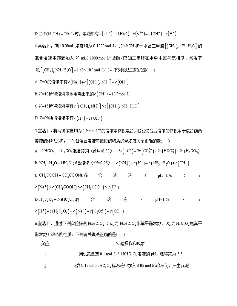 2023届高考化学一轮复习 化学反应原理专练（13）水溶液中粒子浓度关系及图像分析02
