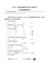 2022年7月浙江省普通高中学业水平考试化学仿真模拟试卷01（考试版）