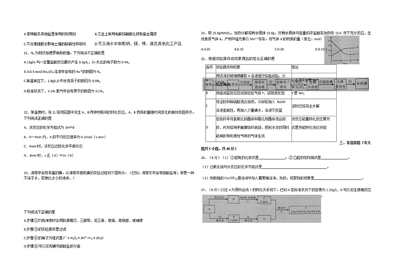 浙江省舟山市2021-2022学年高一下学期期末测试化学试题第3页