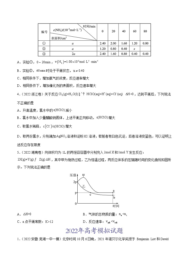 专题09 化学反应速率与化学平衡-2022年高考真题和模拟题化学分项汇编（原卷版）第2页