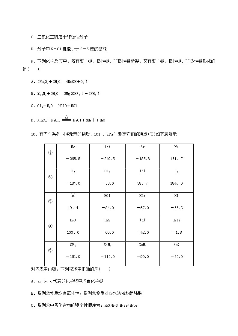 2022-2023学年人教版 (2019) 选择性必修2 第2章 分子结构与性质 第3节 第1课时 共价键的极性分子间作用力 课时作业03
