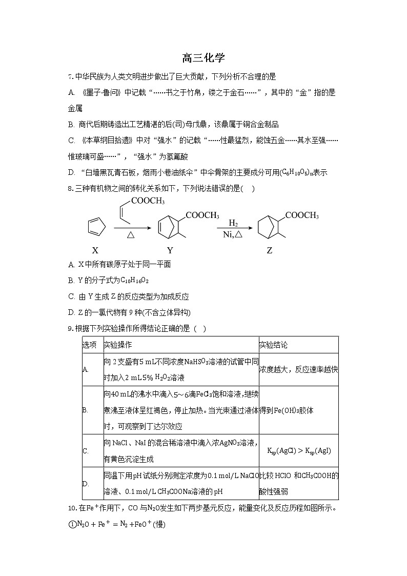 2021滁州定远县民族中学高三5月模拟检测理综化学试题含答案01