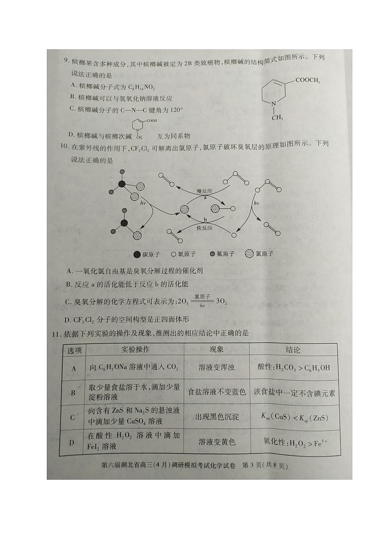 2021湖北省高三下学期4月调研模拟考试化学试题扫描版含答案03