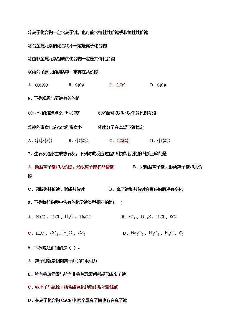 4.3化学键 巩固练习-浙江大学附属中学高中化学人教版（2019）必修第一册第2页