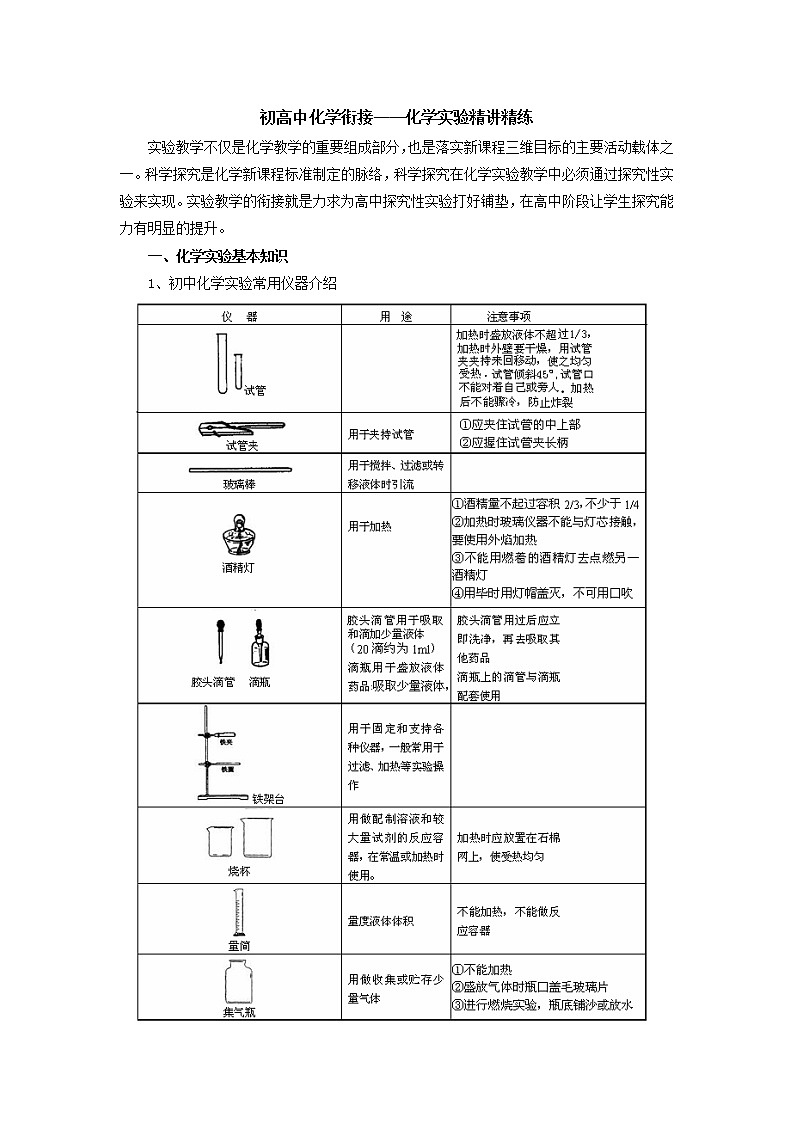 12.初高中化学衔接——化学实验精讲精练第1页