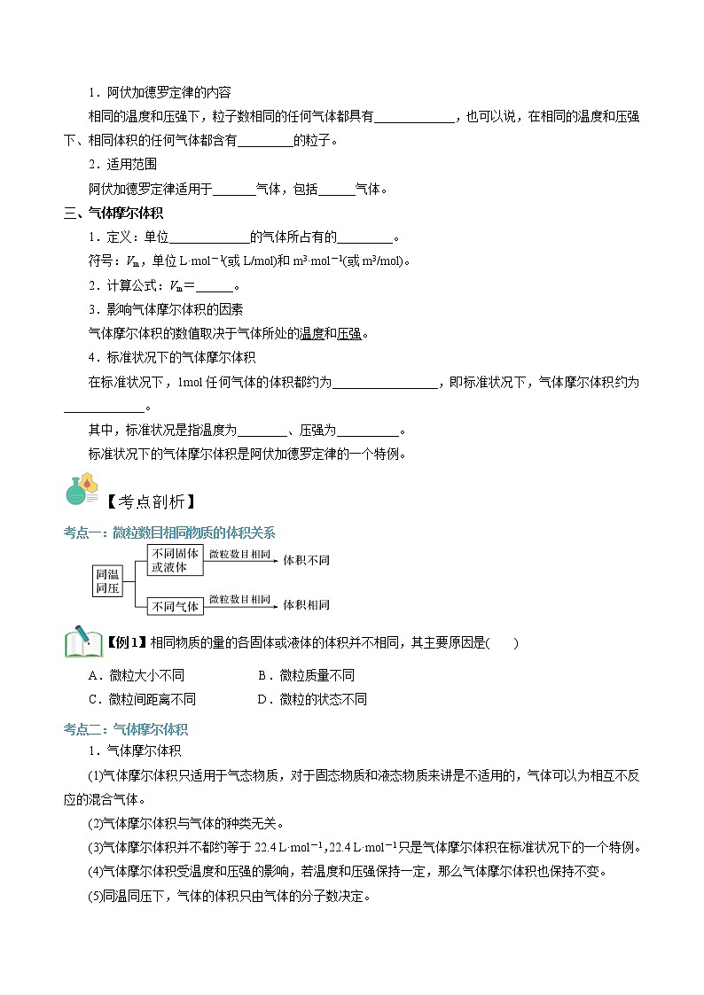 第05讲 气体摩尔体积-【暑假自学课】2022年新高一化学暑假精品课（苏教版2019必修第一册） 试卷02