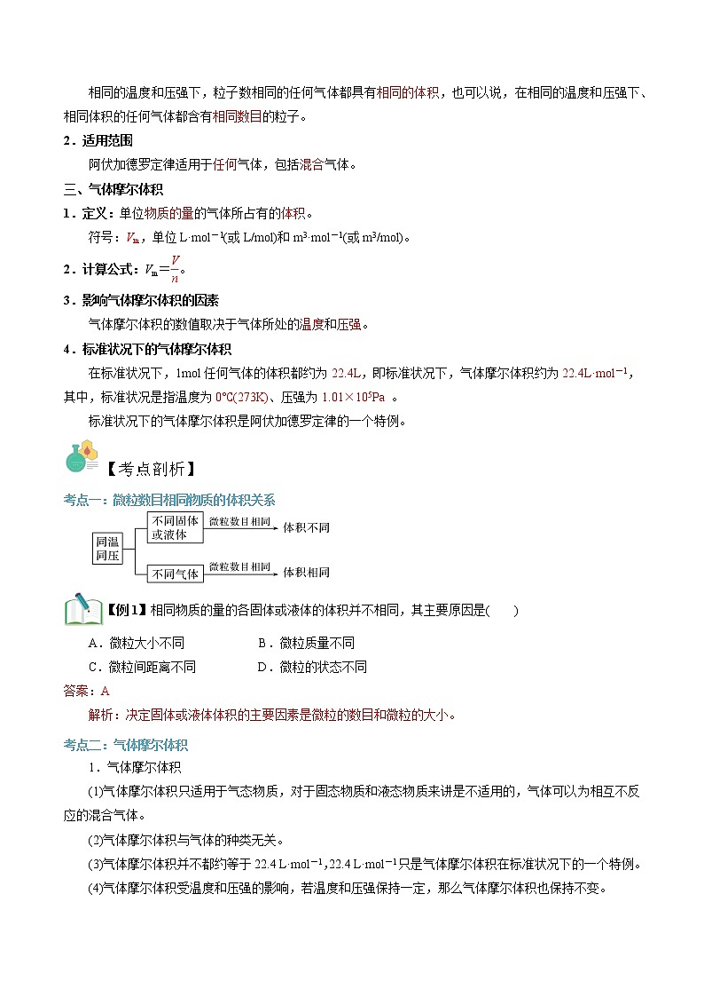 第05讲 气体摩尔体积-【暑假自学课】2022年新高一化学暑假精品课（苏教版2019必修第一册） 试卷02