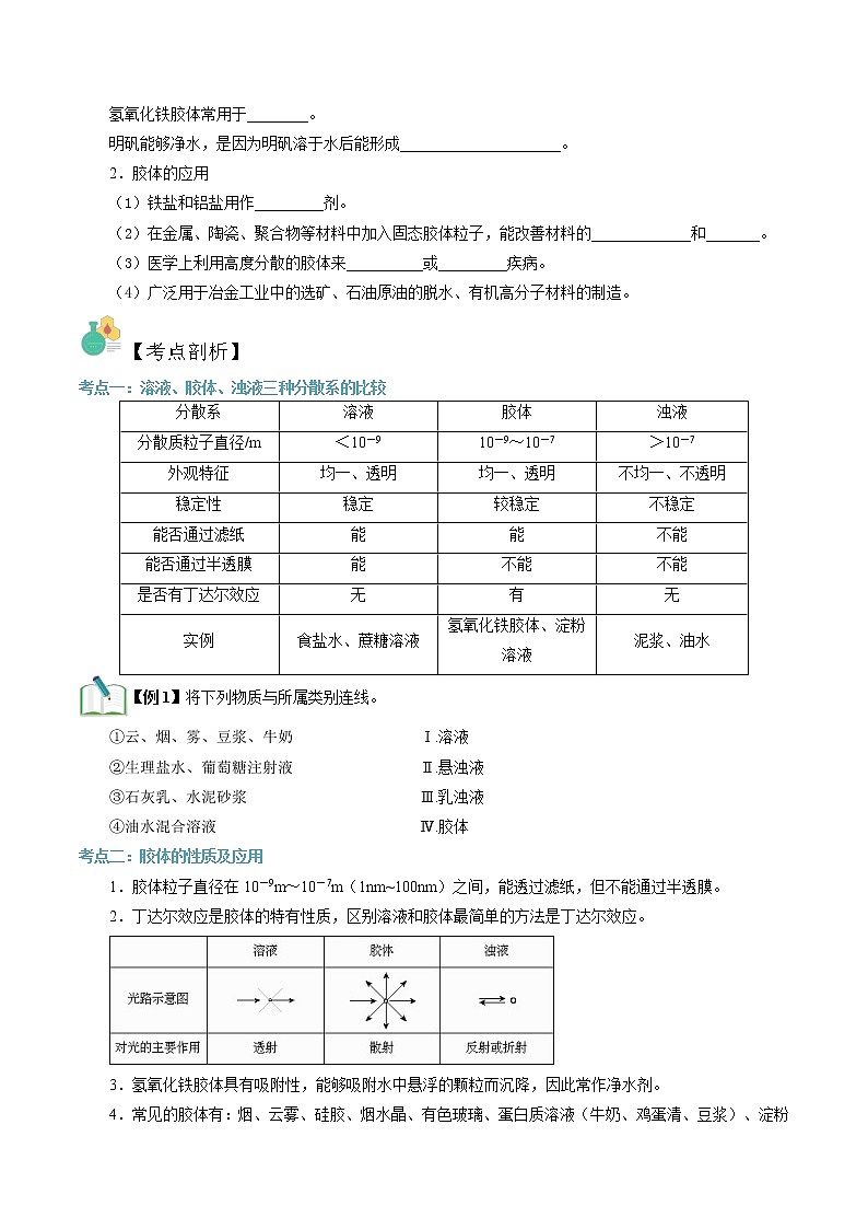 第06讲 常见的分散系 胶体-【暑假自学课】2022年新高一化学暑假精品课（苏教版2019必修第一册）（原卷版）第2页