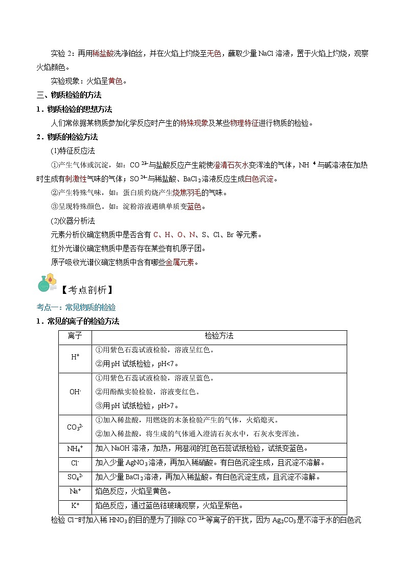 第10讲 物质的检验-【暑假自学课】2022年新高一化学暑假精品课（苏教版2019必修第一册）（解析版）第2页