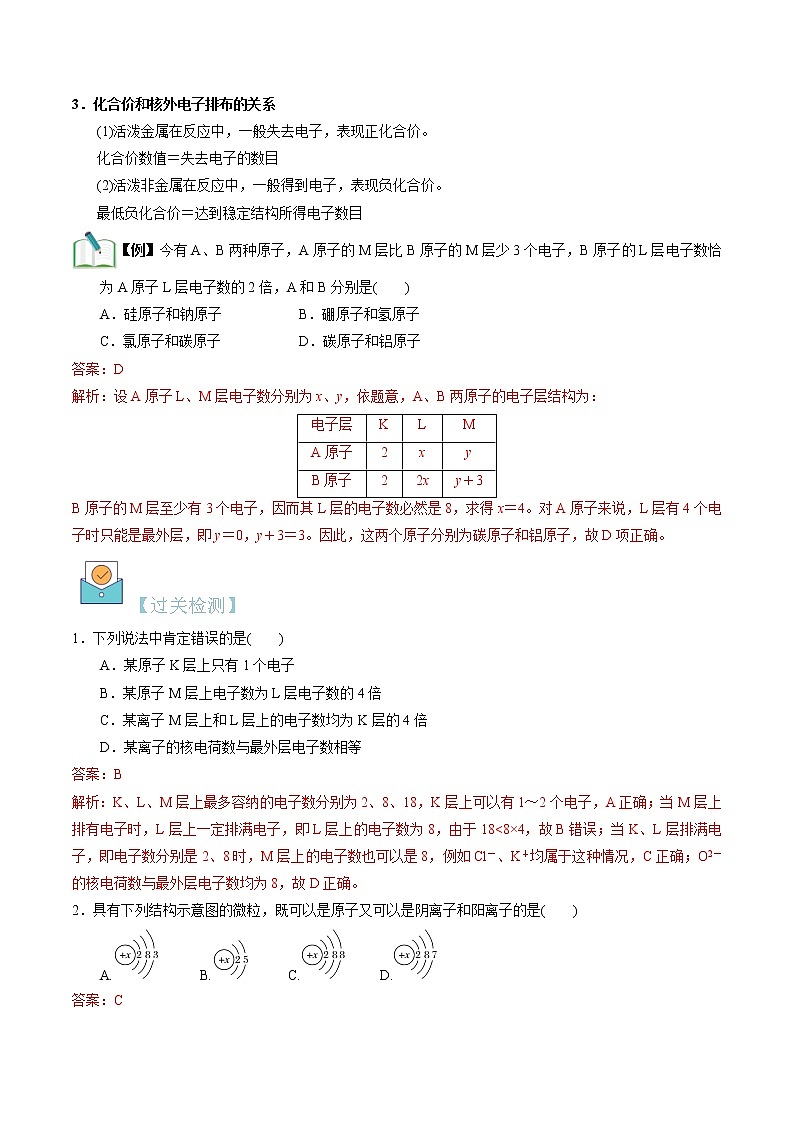 第16讲 原子核外电子排布-【暑假自学课】2022年新高一化学暑假精品课（苏教版2019必修第一册） 试卷03