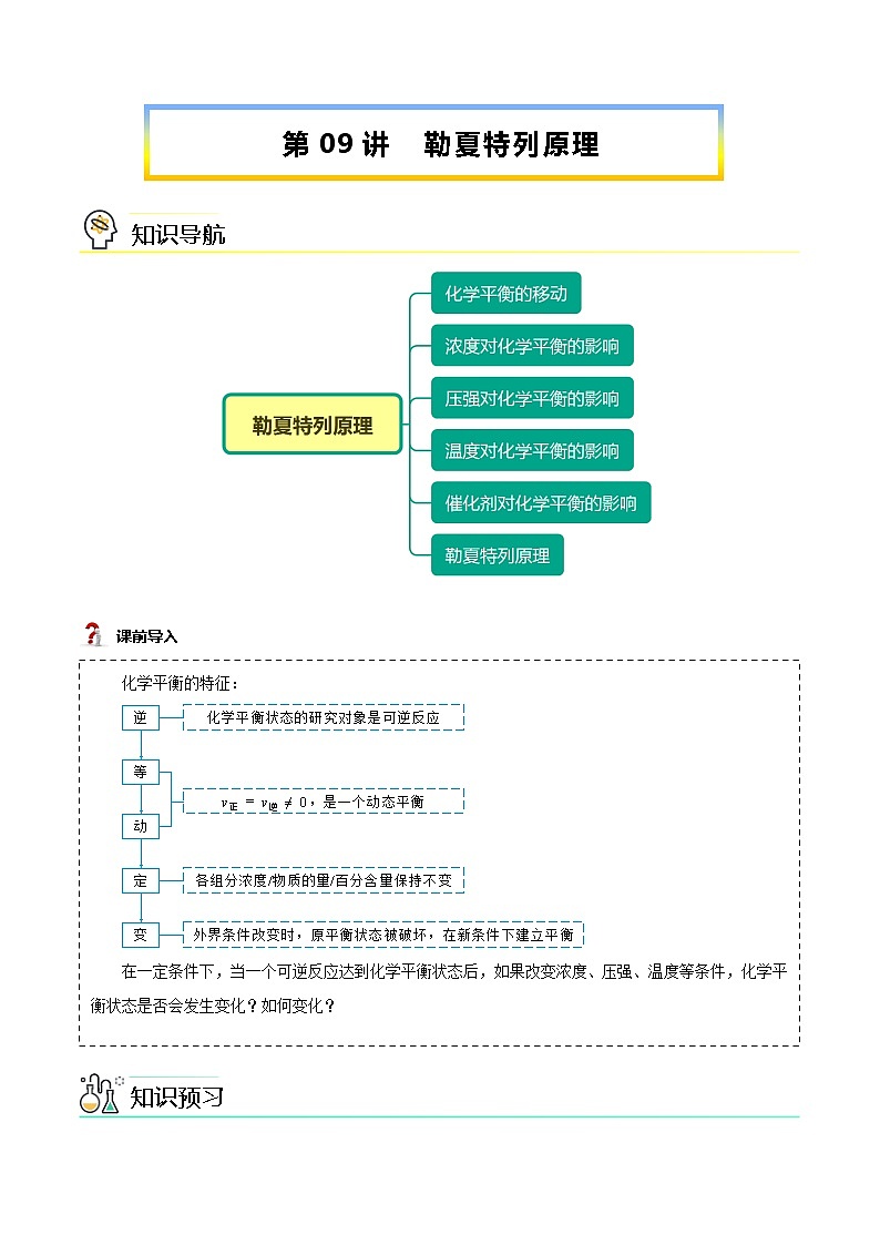第09讲 勒夏特列原理-【暑假自学课】新高二化学暑假精品课（人教版选修4） 学案01