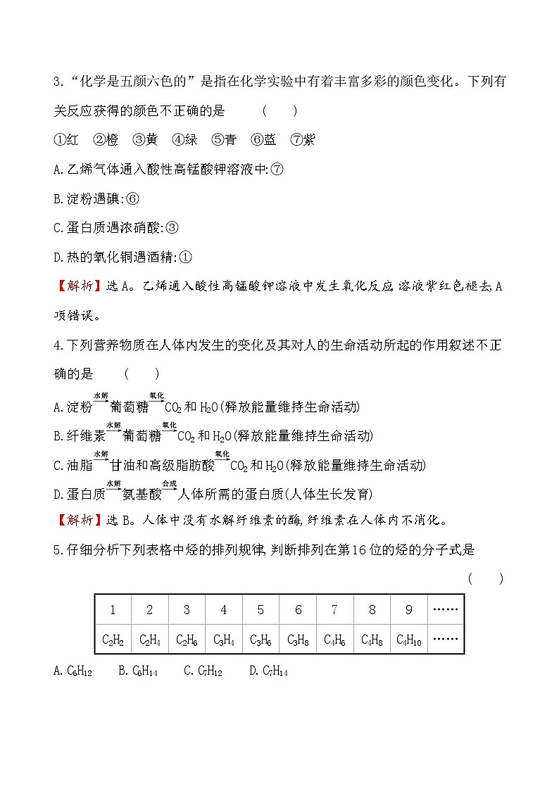 【2019新人教版化学】(拔高篇)必修二单元素养评价（七）（化学）02