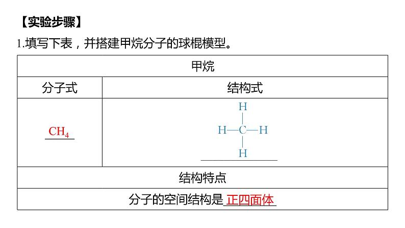 实验活动8　搭建球棍模型认识有机化合物分子结构的特点高一化学人教版（2019）必修第二册 课件03