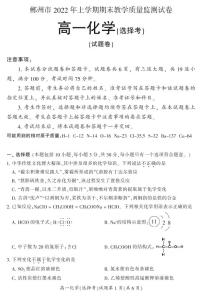 2022郴州高一上学期期末化学试题（选择考）PDF版含答案