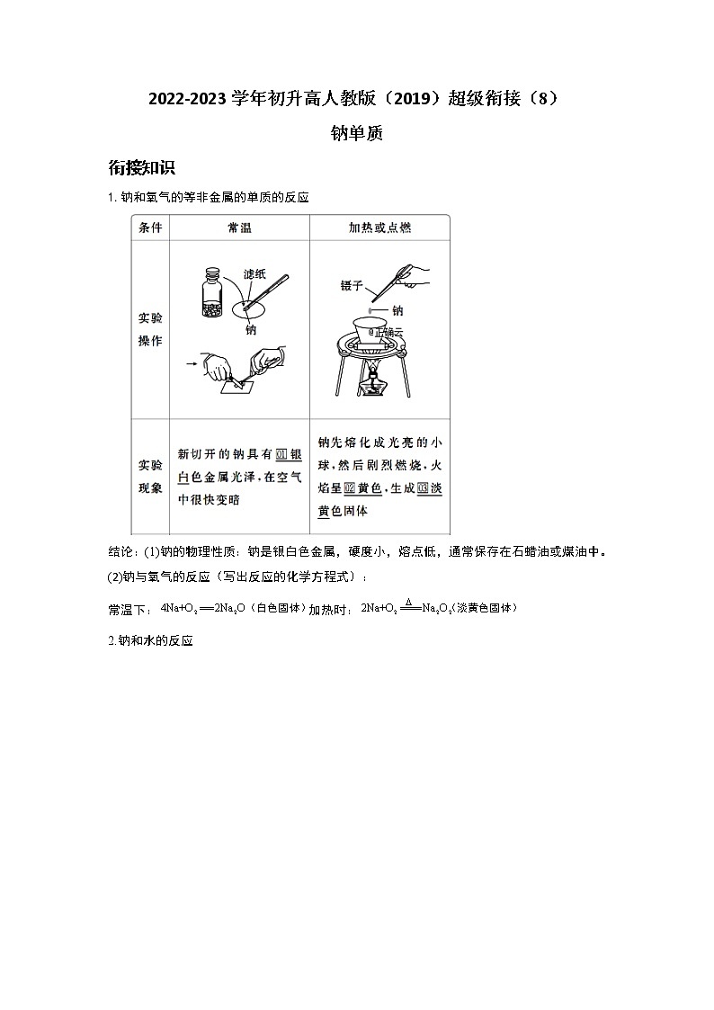 2022-2023学年初升高人教版（2019）超级衔接（8）钠单质第1页