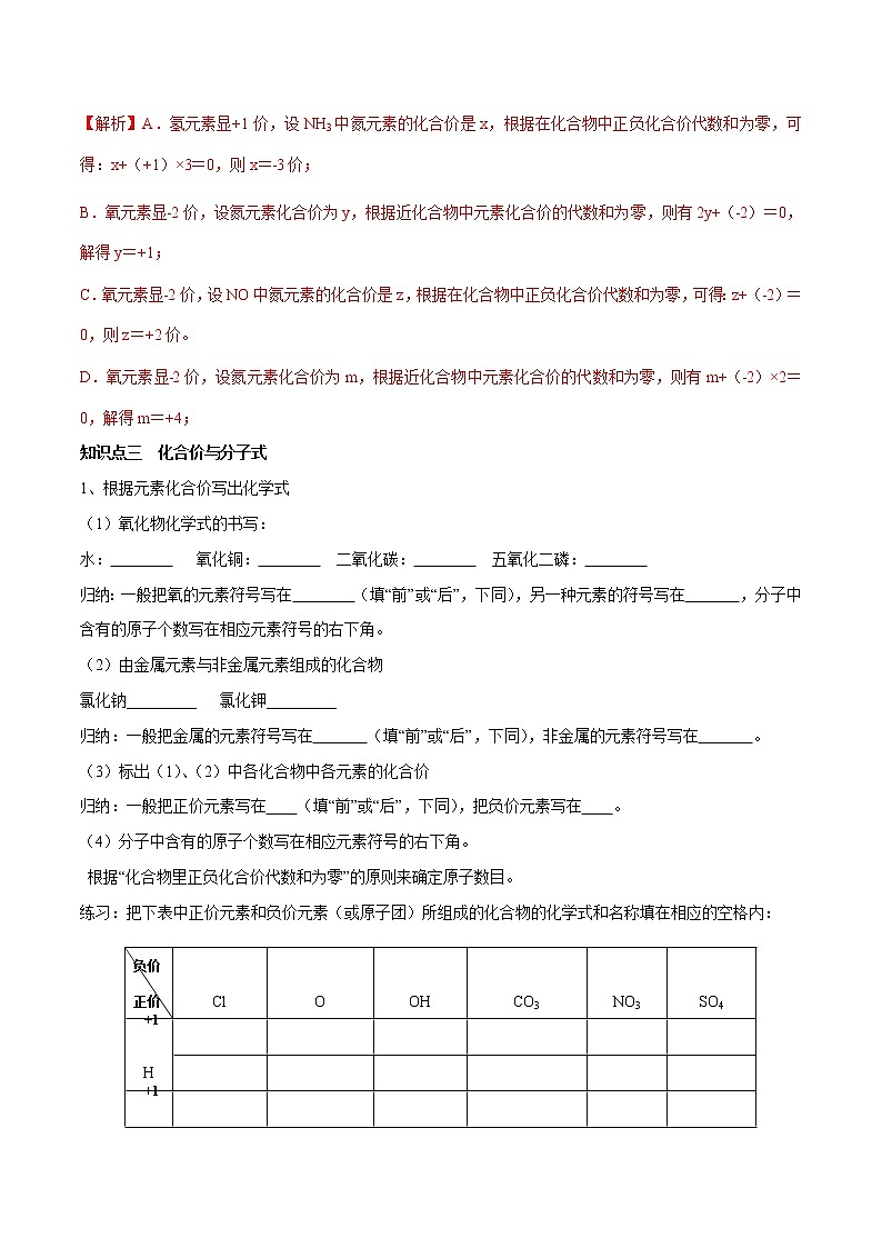 【最新】初升高高中化学衔接教材讲义专题05 化合价（讲解）02