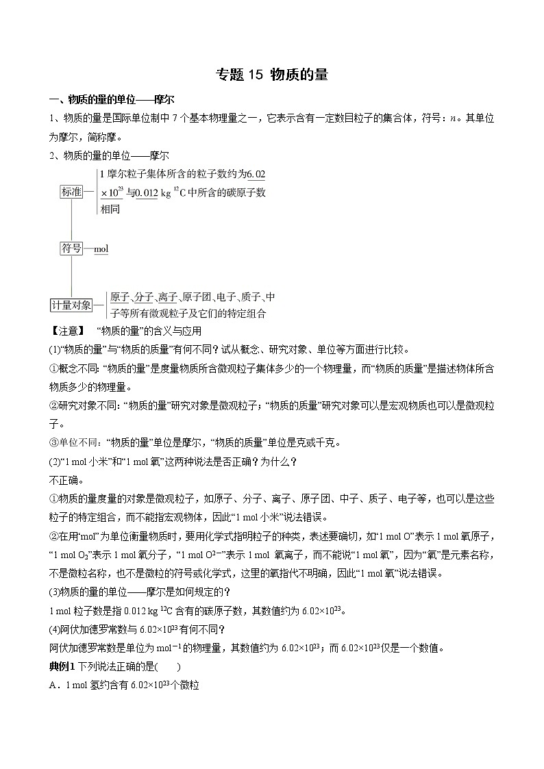 【最新】初升高高中化学衔接教材讲义专题15 物质的量（讲解）01